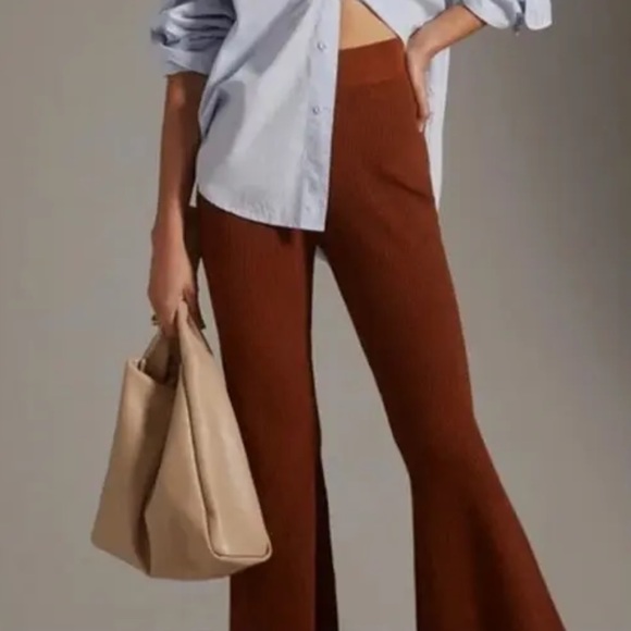 Anthropologie Pilcro Knit Sweater Flare Bell Bottom Pants Ochre Rust - Picture 2 of 10